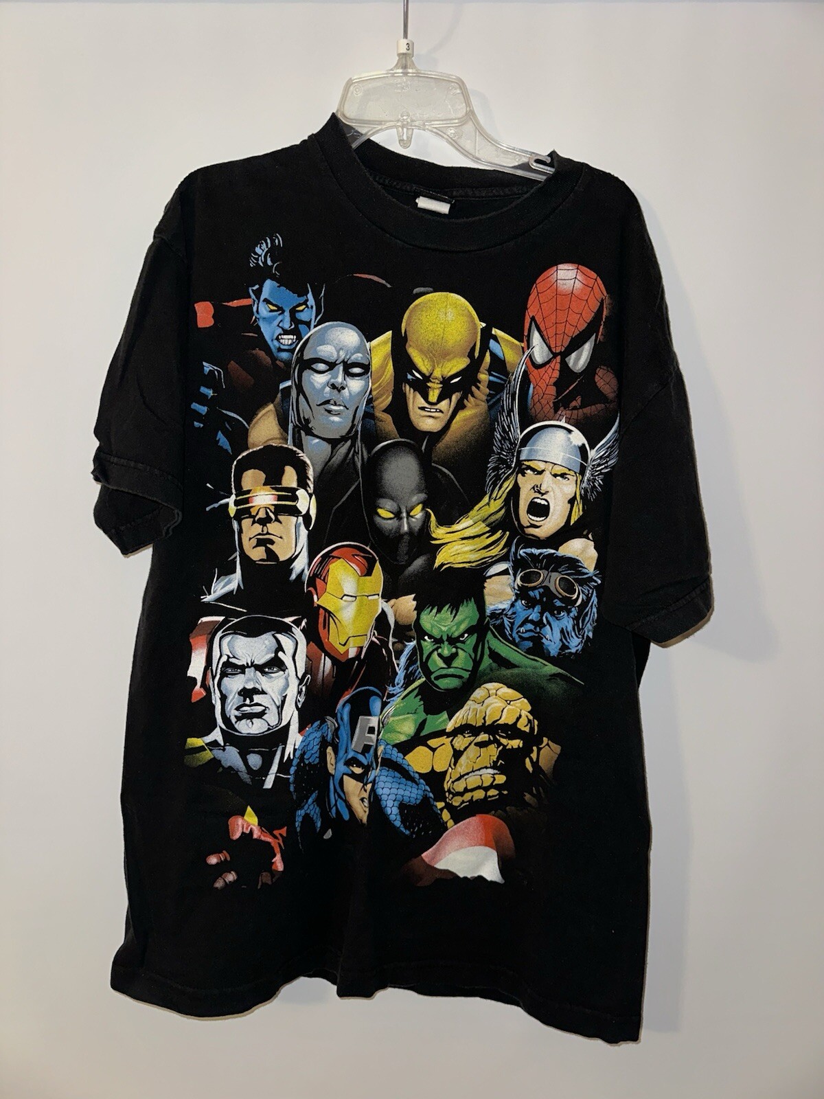 Vintage Marvel Mens Size L Black Captain America Thor Ironman Mad Engine Shirt