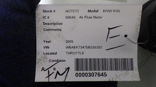 05 BMW 645i Air Flow Meter 0280218135 - Picture 7 of 7