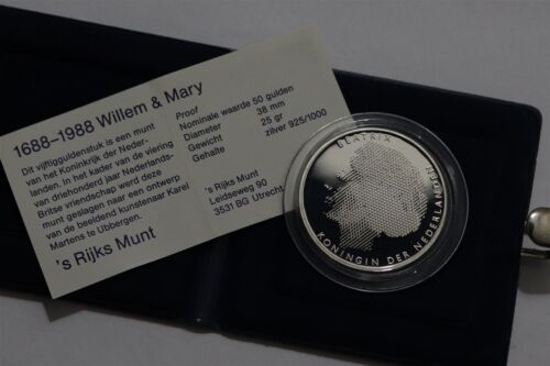 ๐งญ ๐ณ๐ฑ NETHERLANDS 50 GULDEN 1988 SILVER PROOF BOX + COA WILLIAM & MARY B72 #24