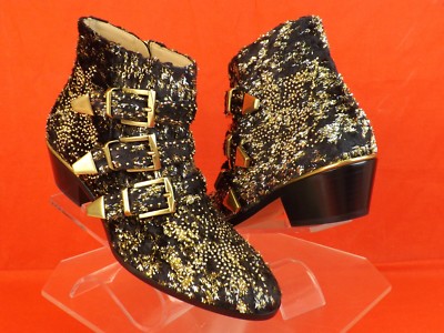 Chloe Susanna Black Velvet Gold Studs Buckles Motorcycle Chloe Susanna Black Velvet Gold Studs Buckles Motorcycle