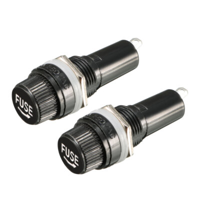2pcs AC 10A 250V 6mm x 30mm Black Panel Mounted Screw Cap Fuse Holder