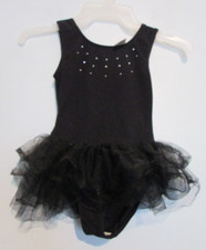 Danskin Freestyle Girls Black Leotard w/Tutu Rhinestones Size Small 6/6X EUC