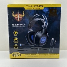 Auriculares para juegos Ovleng con micrófono, auriculares para juegos micrófono con cancelación de ruido y LED