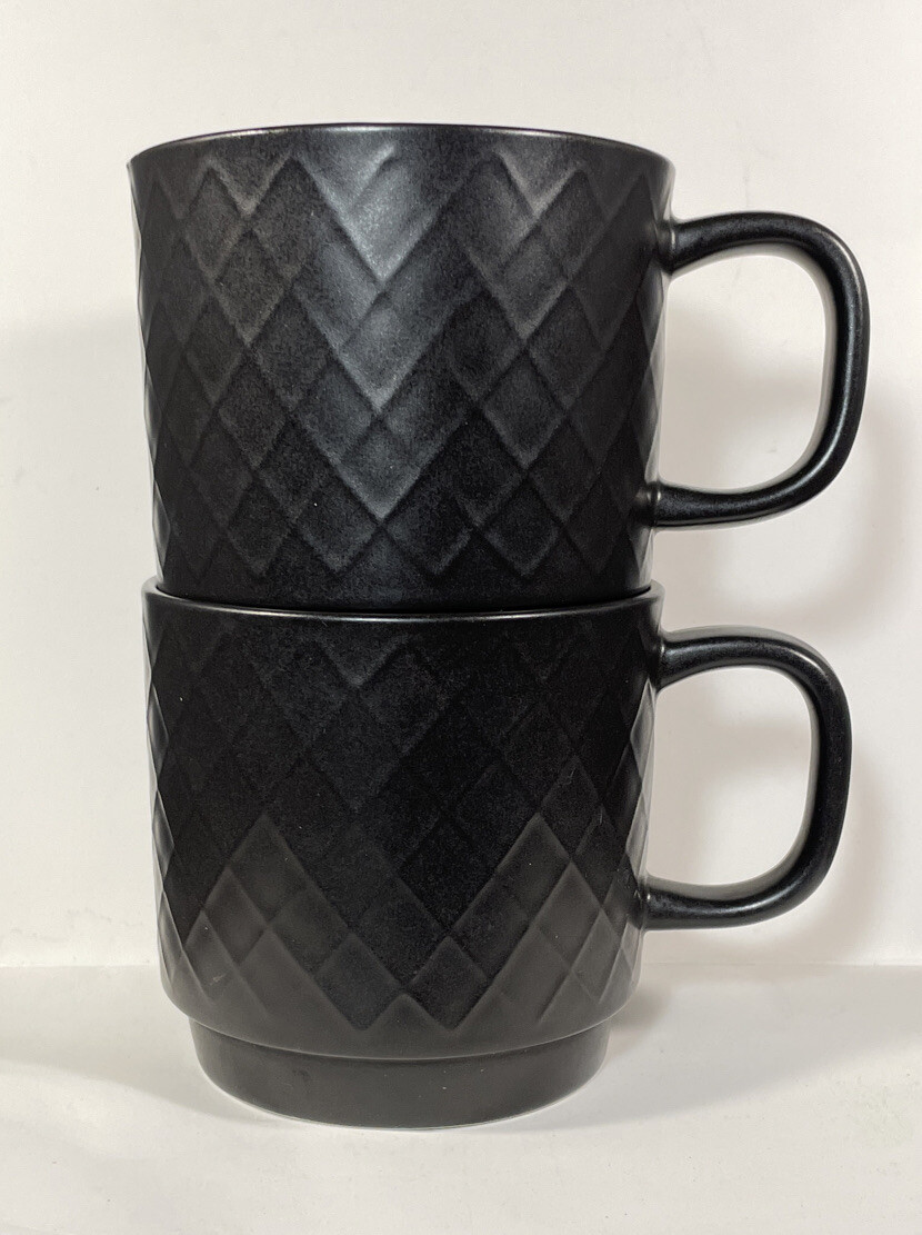 2 Starbucks 2013 Raised Diamond Pattern Stackable Black Coffee Mugs Cups 12  oz | eBay