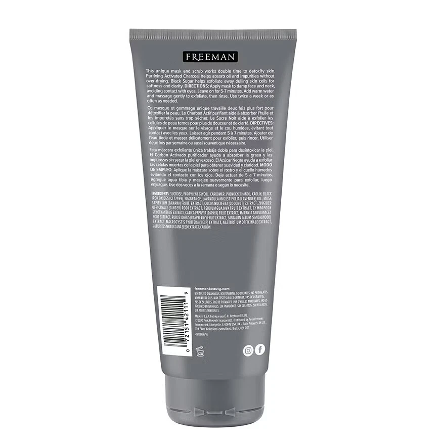 Freeman Charcoal + Black Sugar Gel Mask & Scrub 2 x 175ml – Detox & Polish Skin - Image 3 of 4