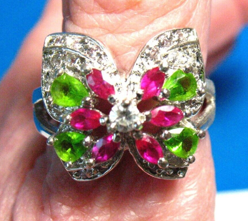 STERLING SILVER PERIDOT RUBY CLEAR STONE BUTTERFL… - image 1