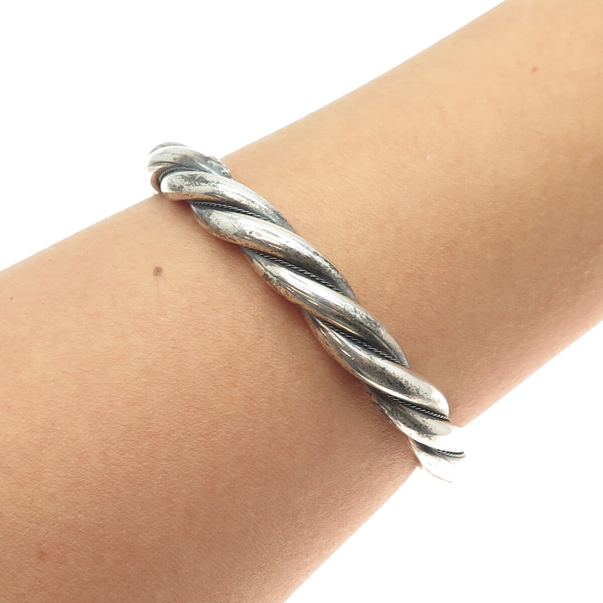アクセサリー Vintage Silver Twist Bar Bangle 925 Vintage Sterling Silver Twisted Metal Bangle Bracelet, 10.60