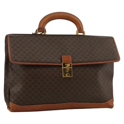 CELINE Macadam Canvas Hand Bag PVC Leather Brown Gold Auth yk16069