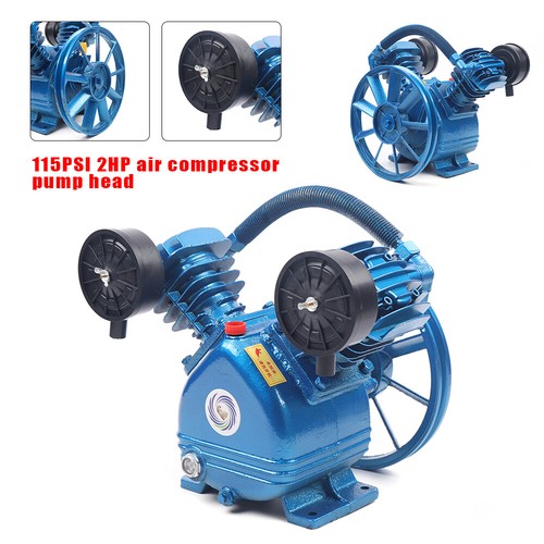 Air Compressor Pump Twin Cylinder 2 Piston V Style 2HP Head Single Stage Blue - Photo 1/13