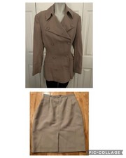 Norma Kamali Wool Brown Blazer Jacket  Skirt Set Size 6