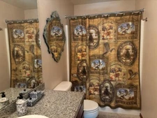 BLONDER HOME ACCENTS RUSTIC COUNTRY CABIN WILDLIFE FABRIC SHOWER CURTAIN #385