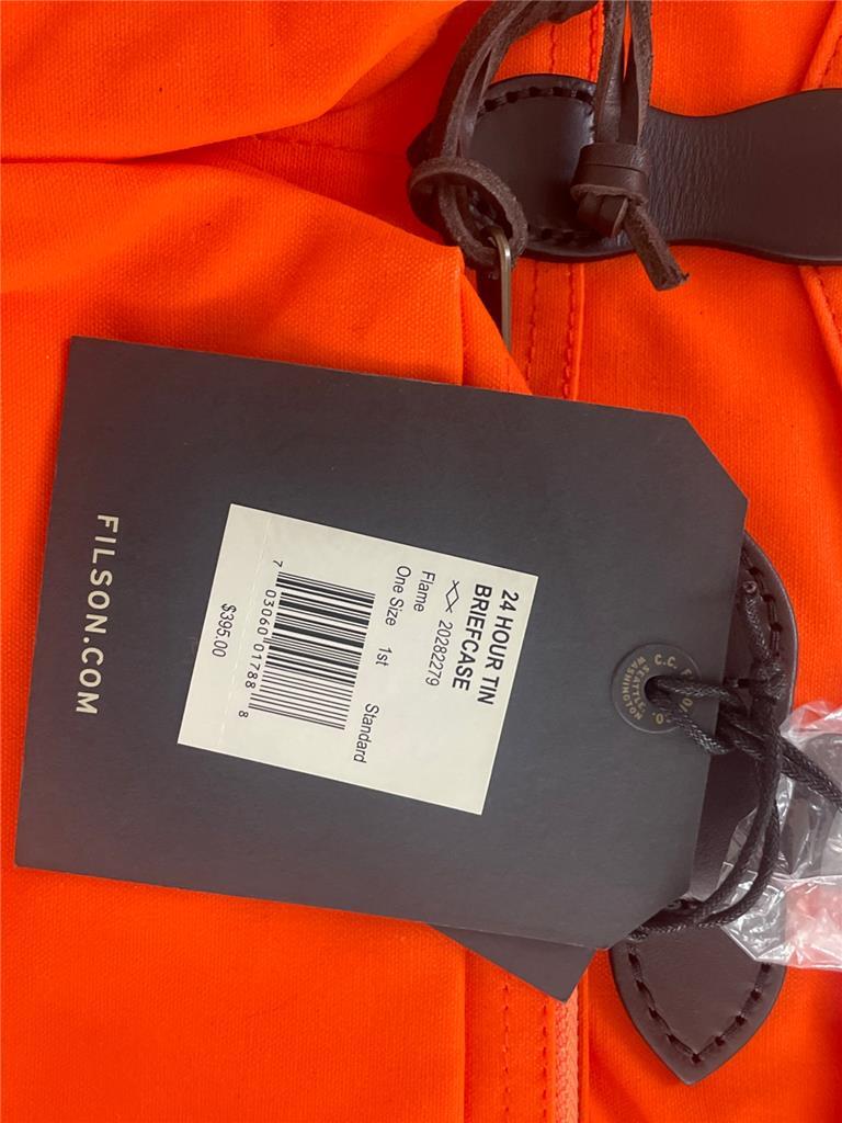 Filson Tin Cloth 24-Hour Briefcase Leather Flame Orange Waxed