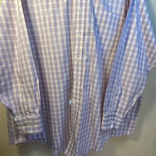 LANDS'END Mens Button Front Blue And Red Checks Casual Shirt Sz 2XL (18.5/34) - Picture 2 of 8