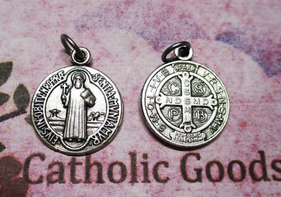 Medalla De San Benito St Saint Benedict - Oxidized Silver Tone 7/8'' Round Medal 