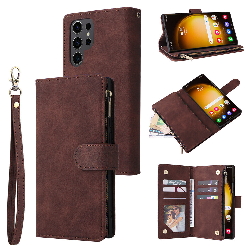 For Samsung Galaxy "S"Series Zipper Magnetic Leather Flip Stand Card Wallet Case