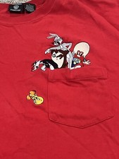 Warner Bros. Studio Store Embroidered Looney Tunes T Shirt 1996 Chest Pocket Lg