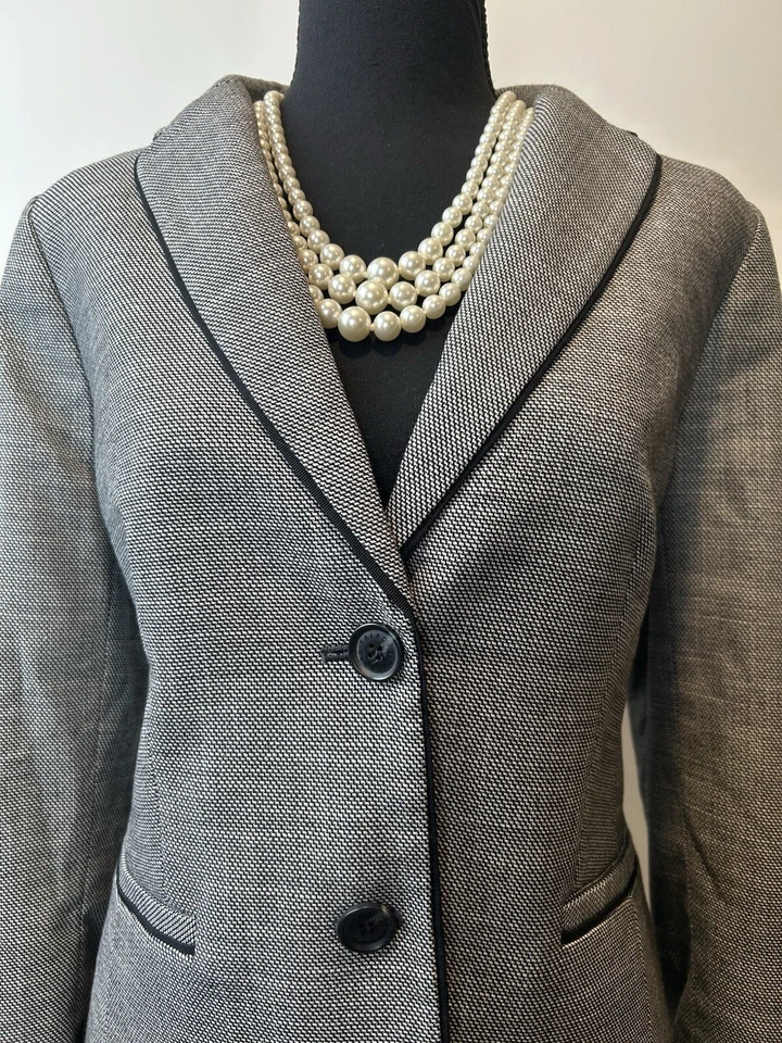 CHAQUETA DE TRAJE Blazer NUEVO SIN ETIQUETAS-Talla 8-TALBOTS-Westport-Texturada-Negro-Blanco-$199 Foto 3 de 4