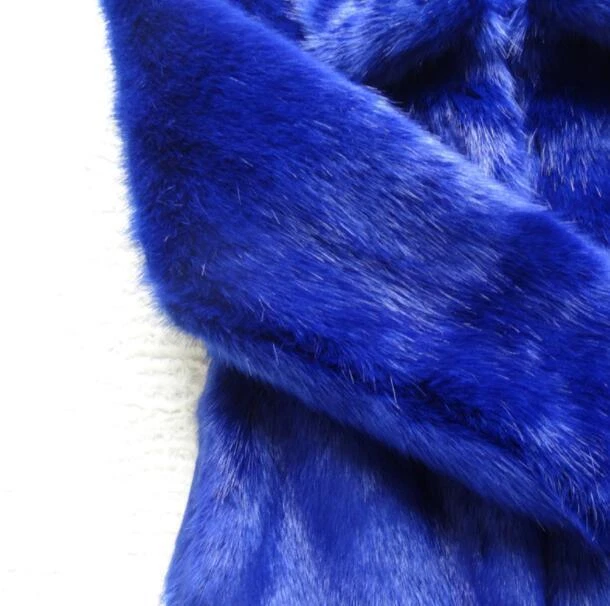 Men's Chic Big Lapel Luxury Winter Blue Faux Fur Coat Snow Warm Thicken Peacoat - Изображение 4 из 4