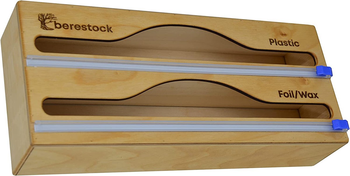 2 In 1 Foil and Plastic Wrap Wax Wooden Organizer w/ Cutter
