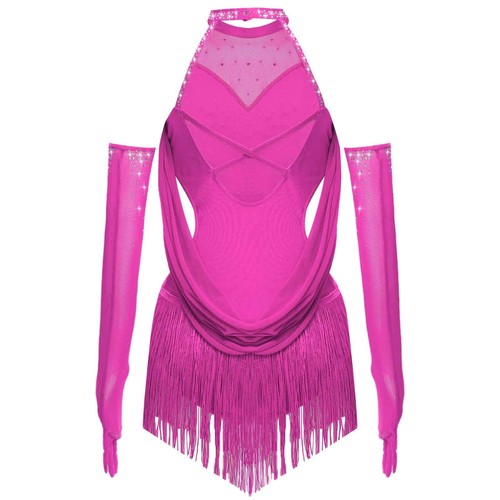 Niños Niñas Leotardo Salsa Conjunto Borla Ropa de Baile Tango Uniforme Malla Disfraz - Imagen 16 de 47