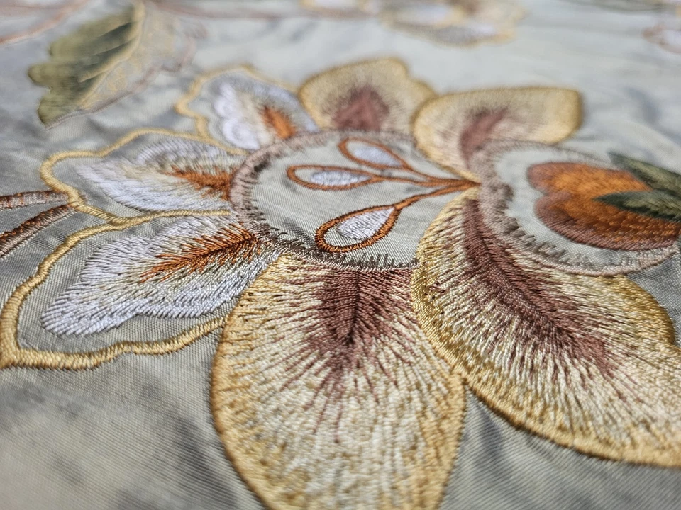 Tela para cortinas de seda floral bordada beige naranja dorado naranja verde utopía Foto 3 de 3