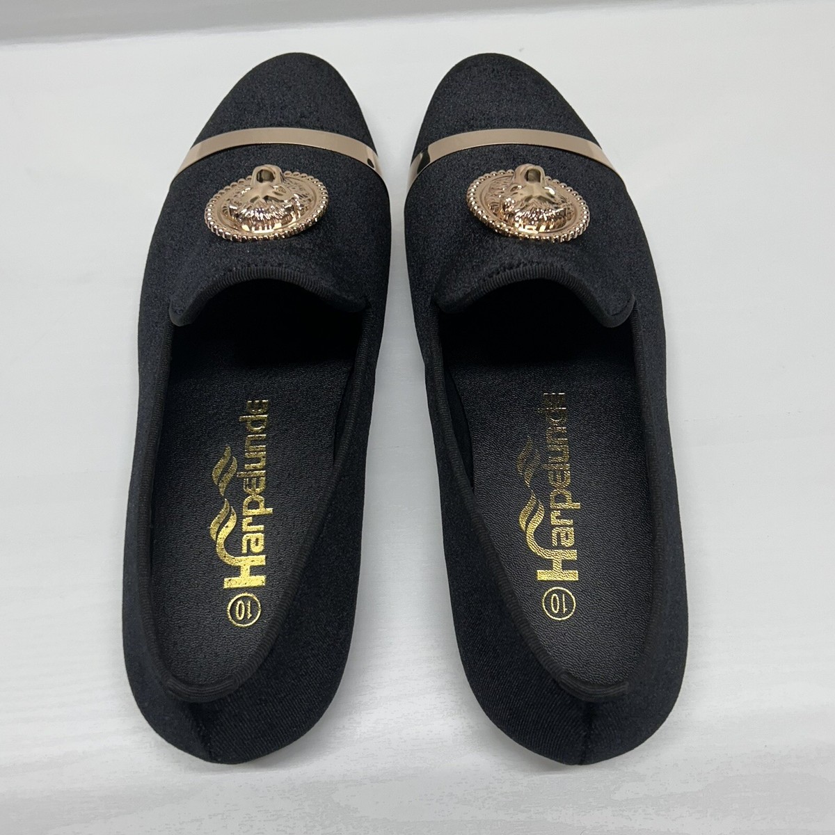 Harpelunde Men Dress Shoes Animal Buckle Black Velvet Loafers With Gold Plate 10 Harpelunde-Mens-Formal-Shoes-  main image 2
