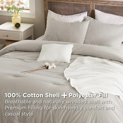 5 Pieces Cotton Comforter Set with Cotton Waffle Throw Blanket - Soft - Picture 3 of 8