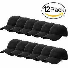 Black Wholesale Plain Blank Adjustable Valcro Strap Baseball Cap - 12 Pack