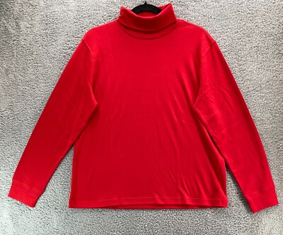 New Lands' End Women's LS Seamless Relaxed Cable Mock Turtleneck Top Red  L/P
