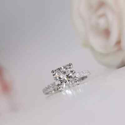 2CT Cushion-Cut Lab Created Solitaire Engagement Ring 14K White Gold Plated