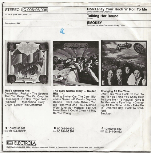 SMOKIE DON'T PLAY YOUR ROCK'N ROLL TO ME 1975 SINGLE FROM GERMANY (ERROR SLEEVE) - Picture 2 of 2