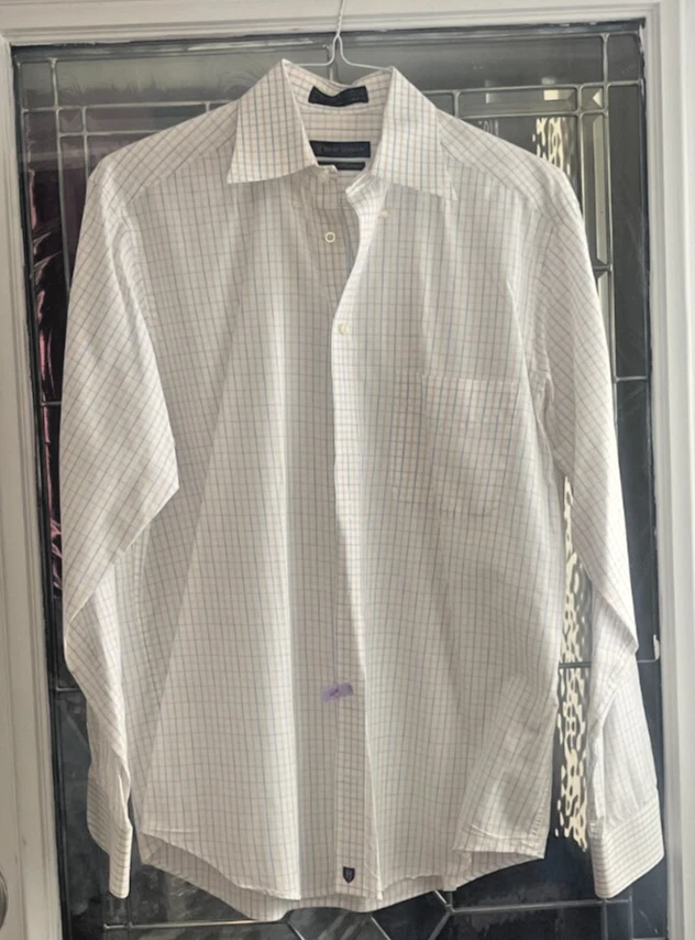 Camisa de vestir Henry Jacobson para hombre M 15,5 34/35 con botones azul/marrón a cuadros Foto 2 de 4