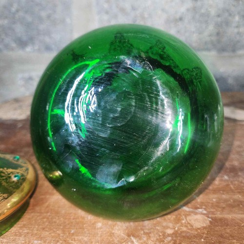Bohemian Art Glass Gold Gilt Emerald Green Floral Apothecary Jar with Lid - Picture 7 of 8
