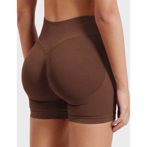 Yeoreo Seamless High Waisted Scrunch Butt Athletic Shorts Brown Medium