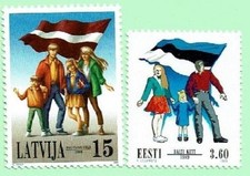 Stamp SET of ESTONIA & LATVIA  1999 - 10 years Baltic Chain (2 stamps)