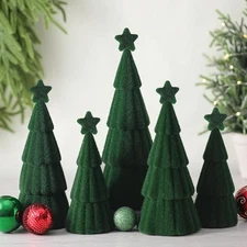 Bucherry 5 Pcs Neutral Christmas Velvet Trees Set 3 Sizes 11 Inch Green 
