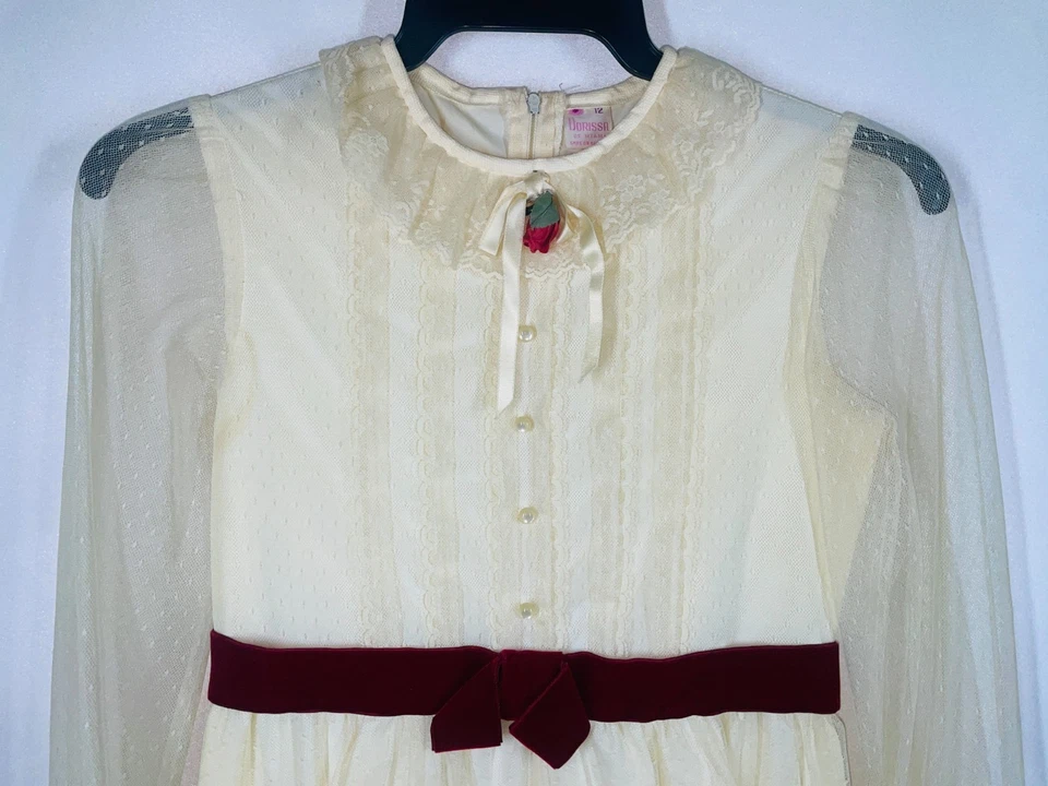 Vintage Dorissa Of Miami Womens Size 12 Lace Sleeve Victorian Cottage Core Dress - Image 3 of 4