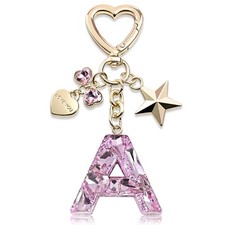 Cute Bling Keychain initial Letter Butterfly Star Pink Purple Gift for A-pink
