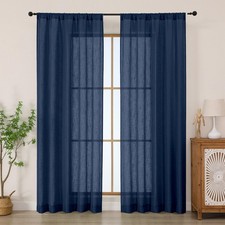 Semi Sheer Curtains 84 Inches Long 2 Panels Set, Light Filtering Faux Linen S...
