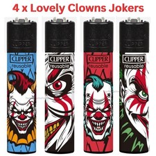 4 Clipper Lighters LOVELY CLOWNS JOKER Rare Design Full Set Gas Refillable Flint