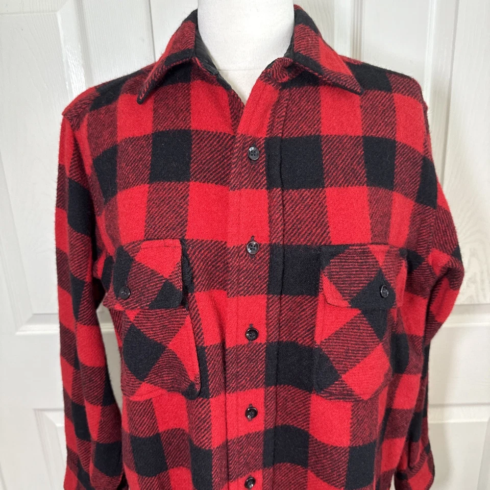 复古男式 PENNEY'S TOWNCRAFT 红色格子法兰绒羊毛衬衫,尺寸 15.5 L 40 胸部 — 第 2/4 张图片