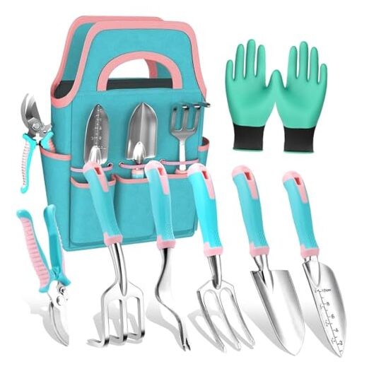  Garden Tool Set,8 Pcs Gardening Hand Tool Starter Kit for Women Heavy Duty 