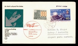 DR WHO 1974 INDONESIA LUFTHANSA FIRST FLIGHT JAKARTA TO SYDNEY AUSTRALIA S02574