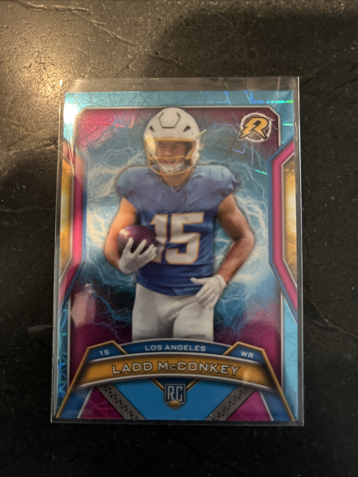 2024 Topps Resurgence - Ladd McConkey #154 Sky Blue & Pink Shock Refractor (RC)