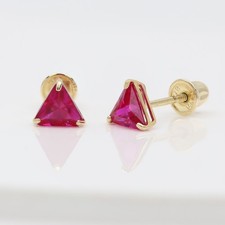 Red Baby Earrings Solid 14k Gold Screw Protective Backs Triangle Shape 5mm 