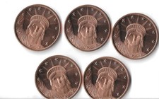 1oz  Statue of Liberty 5 -PACK of 1 ounce copper coins, 5 total