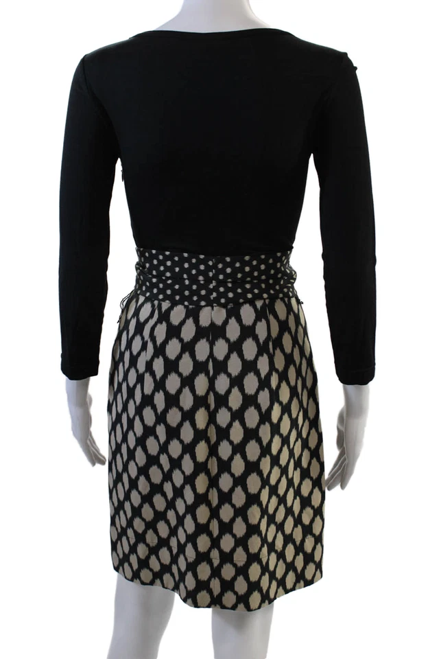 DKNY Womens Textured Long Sleeve Round Neck Polka Dot Dress Black Size 0 - Image 3 of 4