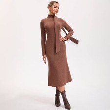Women's Long Sleeve Fishtail Midi Sweater Dress - A New Day Brown