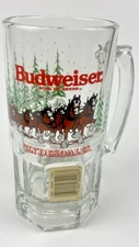 VTG 1989 Budweiser Clydesdale Christmas Stein 32oz Glass Beer Mug Anheuser Busch