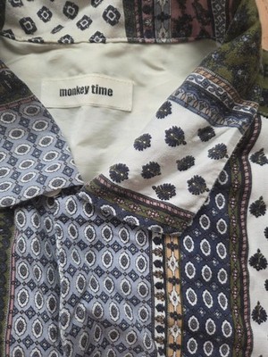 United Arrows Monkey Time Men's M Short Sleeve Button Up Shirt Ethnic Pattern